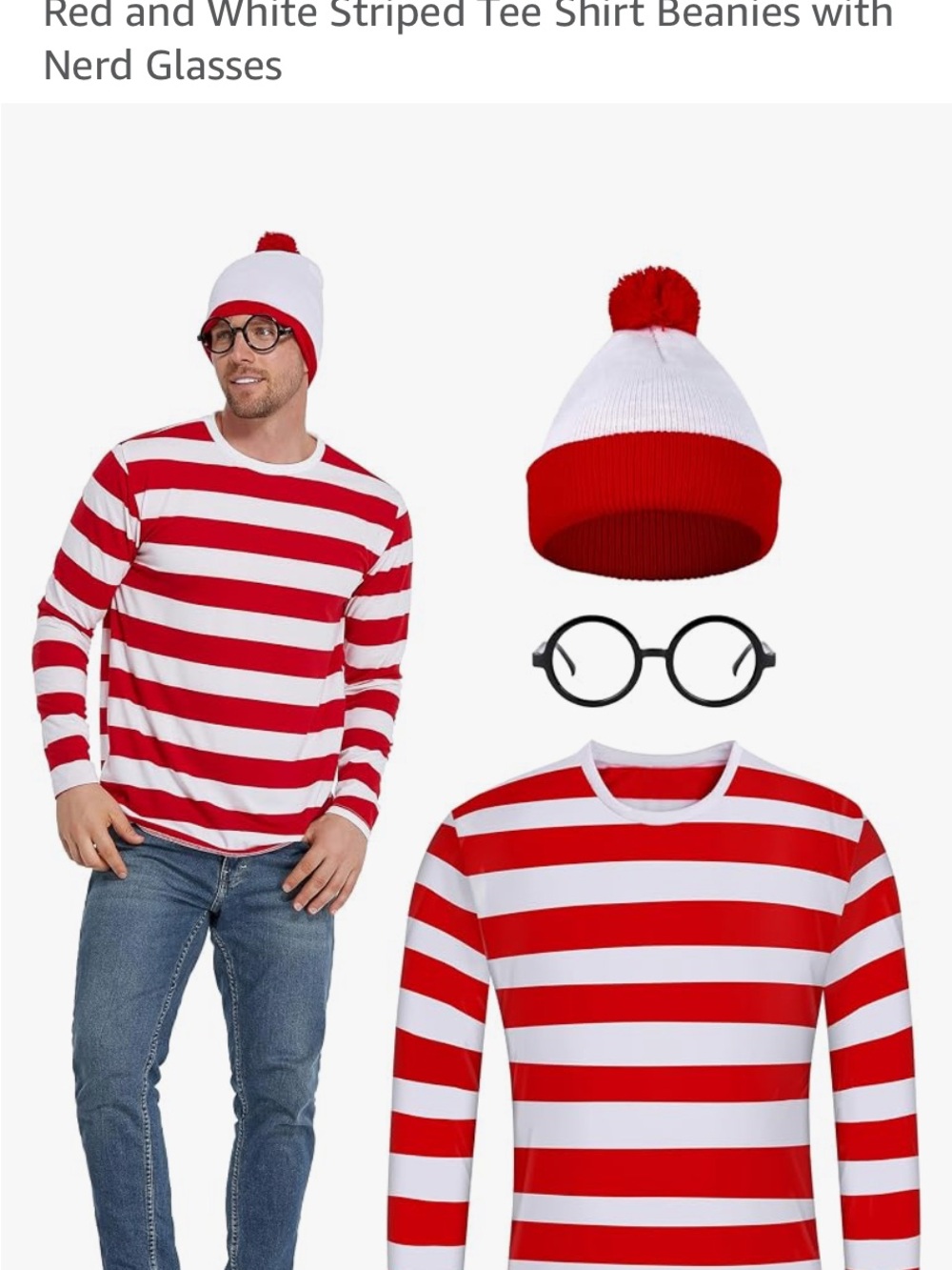 🚘 🆕 Men's Red and White Striped Long Sleeve Sweater Halloween costume large